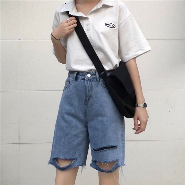 Quần jeans lững xẻ gối ulzzang