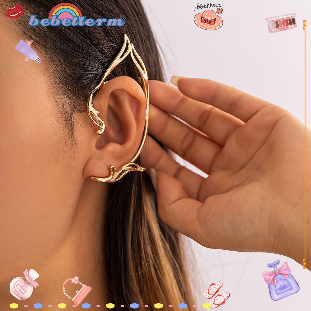 Bebetterm 1Pc Punk Fairy Earcuff Jewelry Silver Gold Color Halloween Goth Elf Ear Clip Fairy Ear Stud Earrings