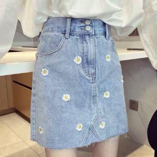 Chân Váy Denim Ngắn Chữ a Lưng Cao Thêu Hoa Cúc Màu Sắc Tươi Sáng Thời Trang Mùa Hè Cho Nữ