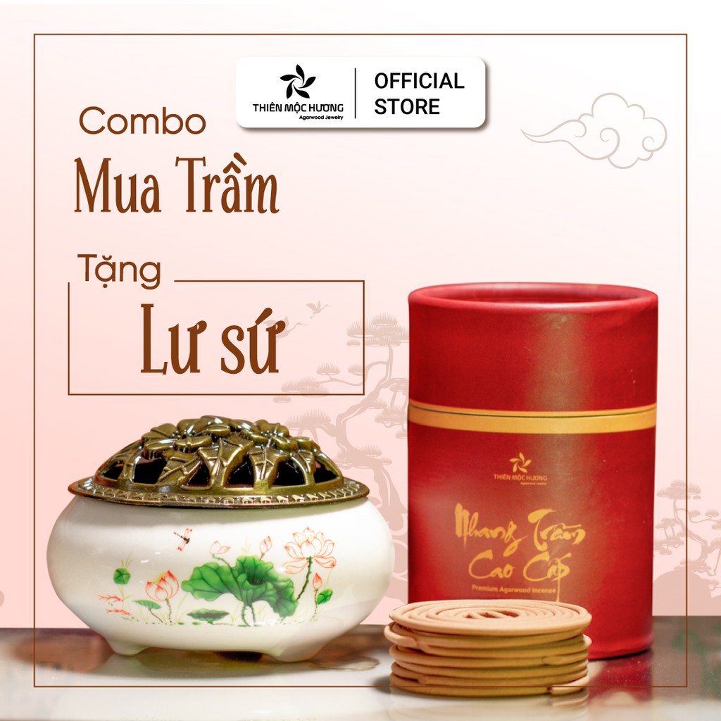 Lư xứ xông trầm hương THIÊN MỘC HƯƠNG hoa văn đẹp mắt, tặng 1 khoanh trầm