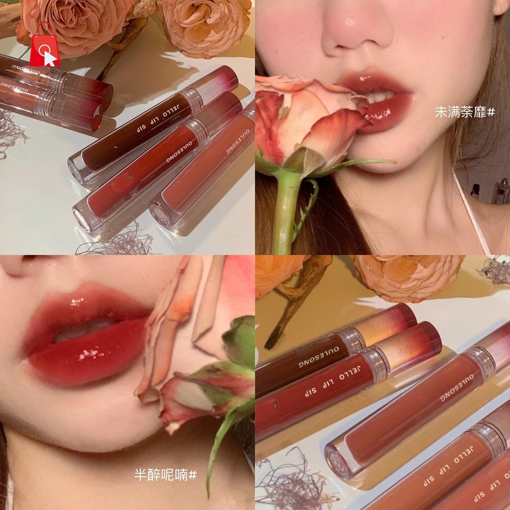 [Hàng mới về] Son bóng Oulesong màu nude mềm mượt chống thấm nước nuôi dưỡng môi