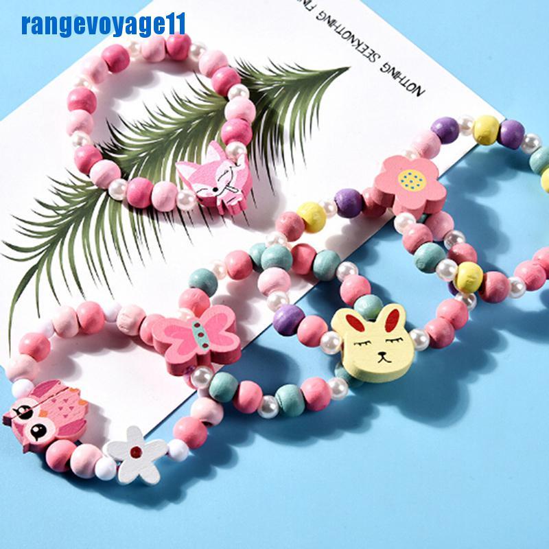 1 Bộ Vòng Cổ Chuỗi Hạt Gỗ Hình Hoạt Hình Dễ Thương Cho Bé Gái