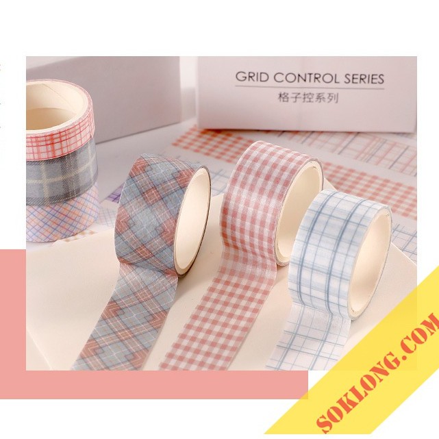 Bộ 6 washi tape nhiều size, set băng dính washi dán take note, sổ tay đa năng WA05