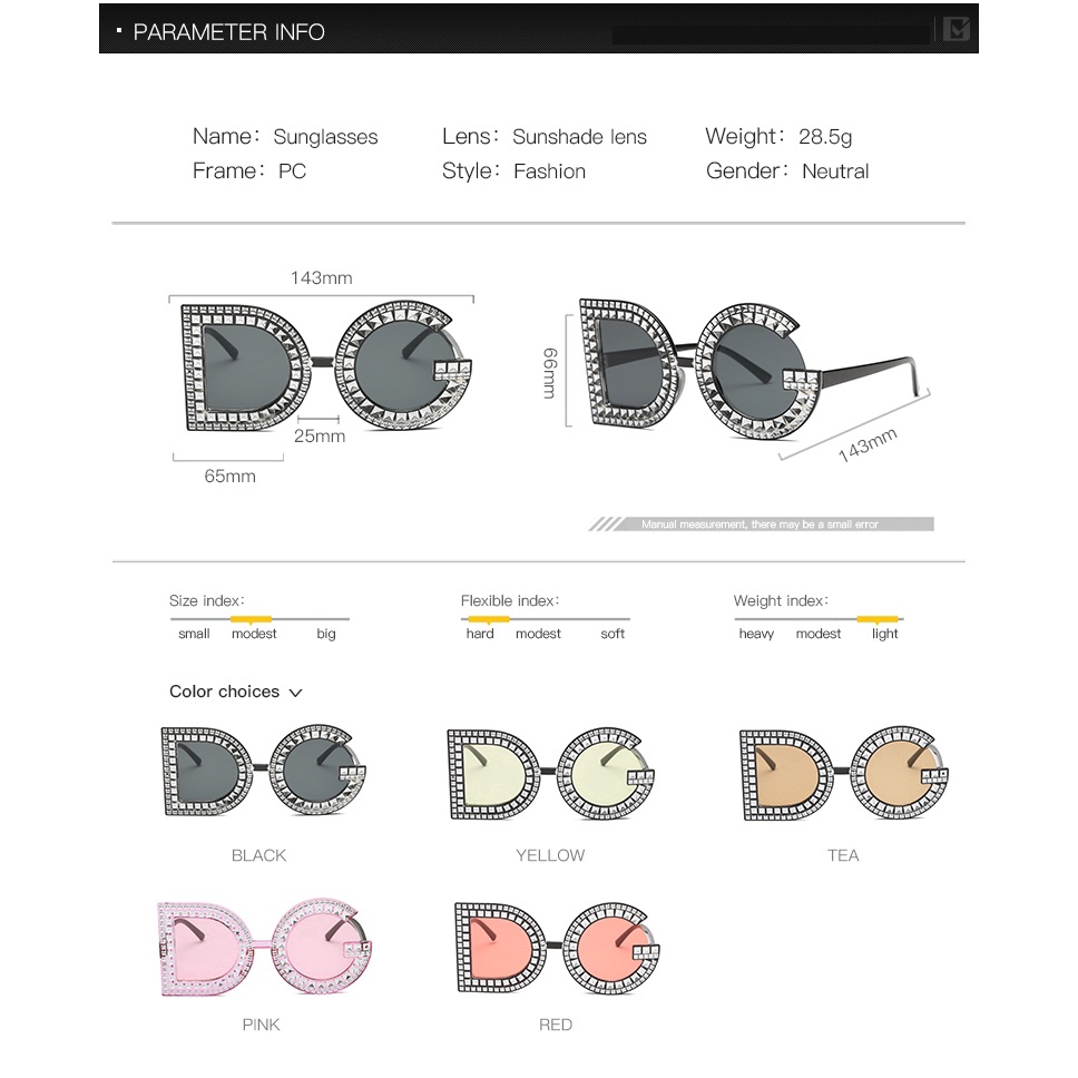 Kính Mát Gọng Lớn Đính Kim Cương Nhân Tạo Độc Đáo Thời Trang Cho Nữ