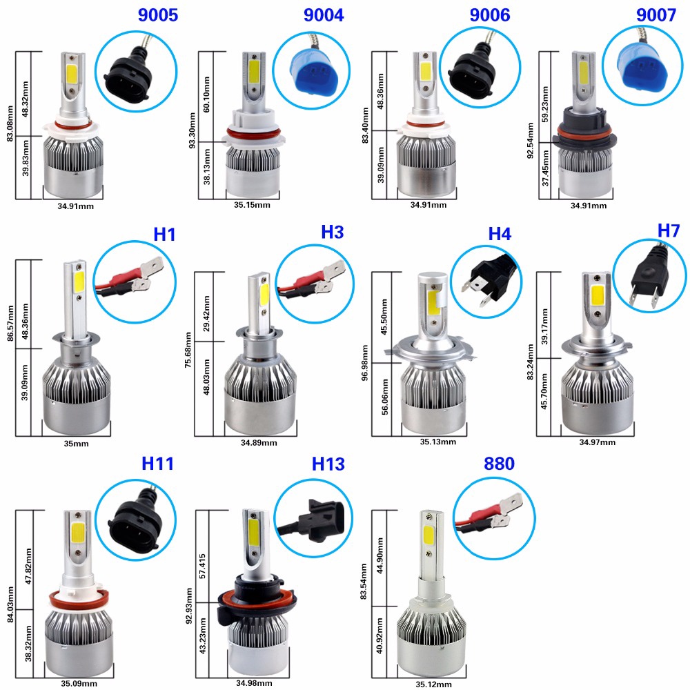 1 cái bóng đèn pha C6 H1 H3 bóng đèn LED H7 Đèn pha ô tô H4 880 H11 HB3 9005 HB4 9006 H13 6000K 4300K ​​12000K 80W 8000LM đèn pha ô tô