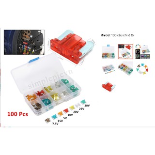 Cầu chì ô tô & xe máy hộp 100 cái từ 5A đến 30A loại không chân đẹp