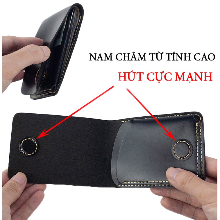 Ví đựng thẻ ví sen 3-da bò Pullup V122-Da thật-BH 12 tháng-Full hộp