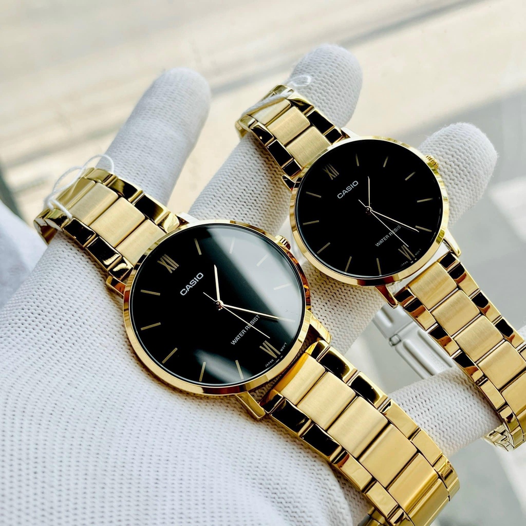 Đồng hồ Nữ Casio LTP-VT01G-1B, đồng hồ chính hãng, DÂY VÀNG mặt đen
