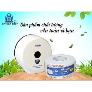 Combo Hộp đựng giấy vệ sinh cuộn lớn Roto và giấy vệ sinh cuộn lớn 700 gram An khang Hatika max 240