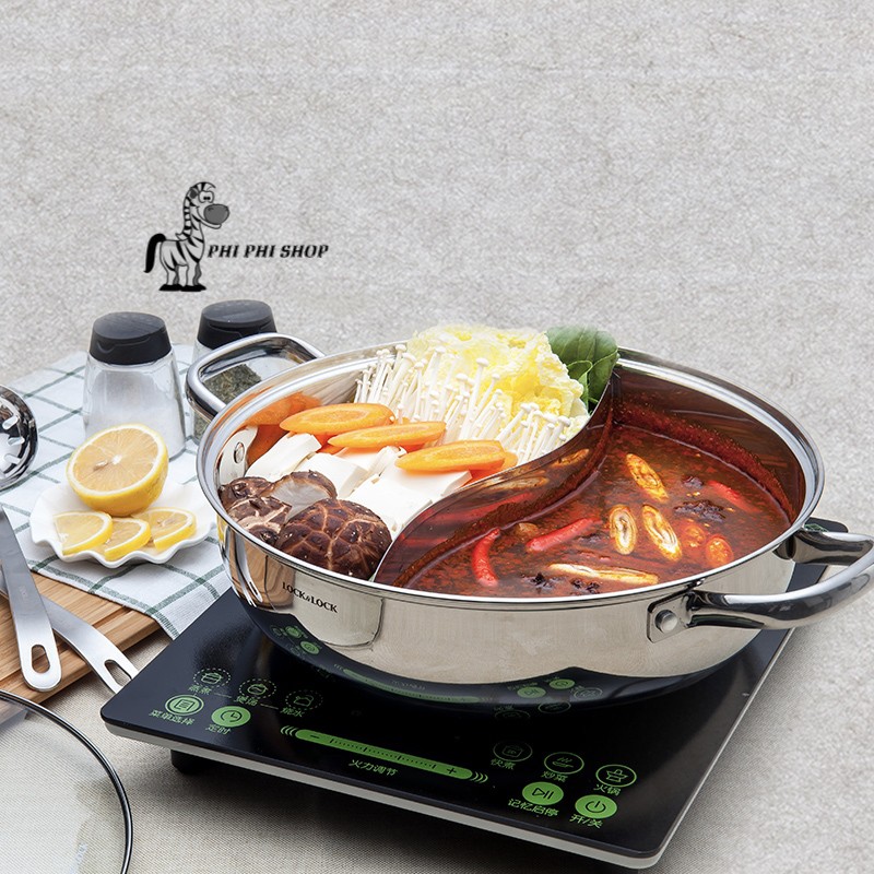 Nồi lẩu Inox 2 ngăn Lock&Lock sử dụng được bếp từ