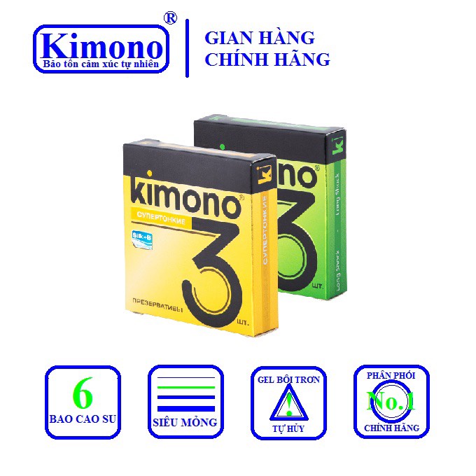 Combo 3 hộp bao cao su Kimono, gai nhỏ, siêu mỏng 0.03, mang lại cảm giác chân thật, ba con sâu