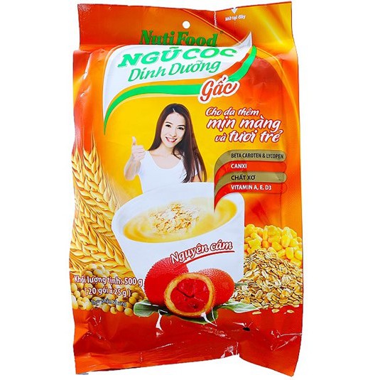 Bột Ngũ Cốc Dinh Dưỡng Gấc NutiFood Gói 500 G (20 Gói x 25G)