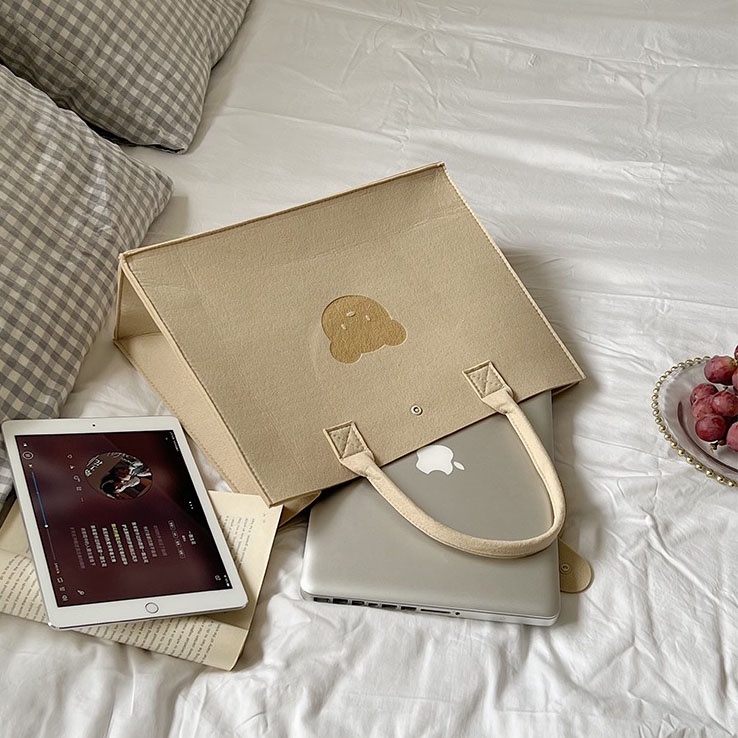 Túi Xách Vải Nỉ Màu Trơn Cỡ Lớn Hình Gấu Đa Năng Màu Sắc Đơn Giản