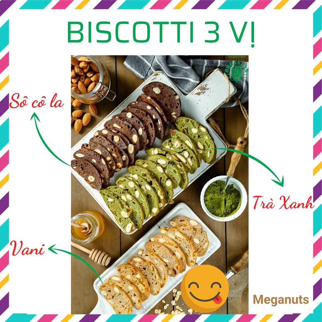 Bánh Biscotti ăn kiêng Mix 3 vị by Meganuts - Bánh Biscotti Nguyên Cám
