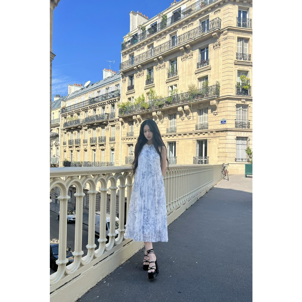 TUBYCATU | Đầm xếp ly floral blue dress (Limited)