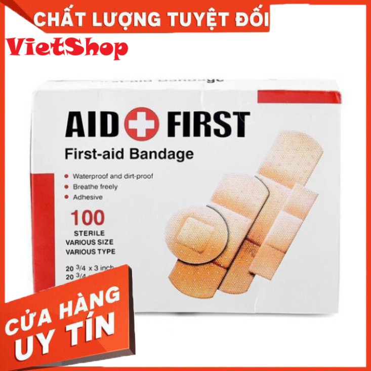 Hộp 100 Miếng Dán Vết Thương Urgo Aid First, Tiện Dụng Cho Gia Đình, Hàng Chuẩn Chất Lượng 100% - VietShop