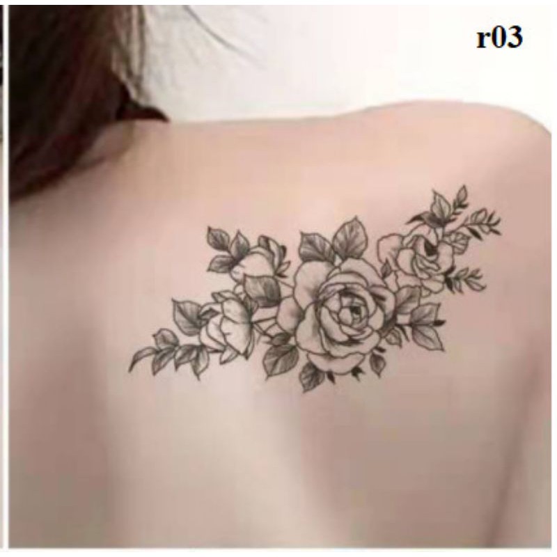 Hình xăm hoa đơn sắc r03. Tatoo dán tạm thời size 10x6cm