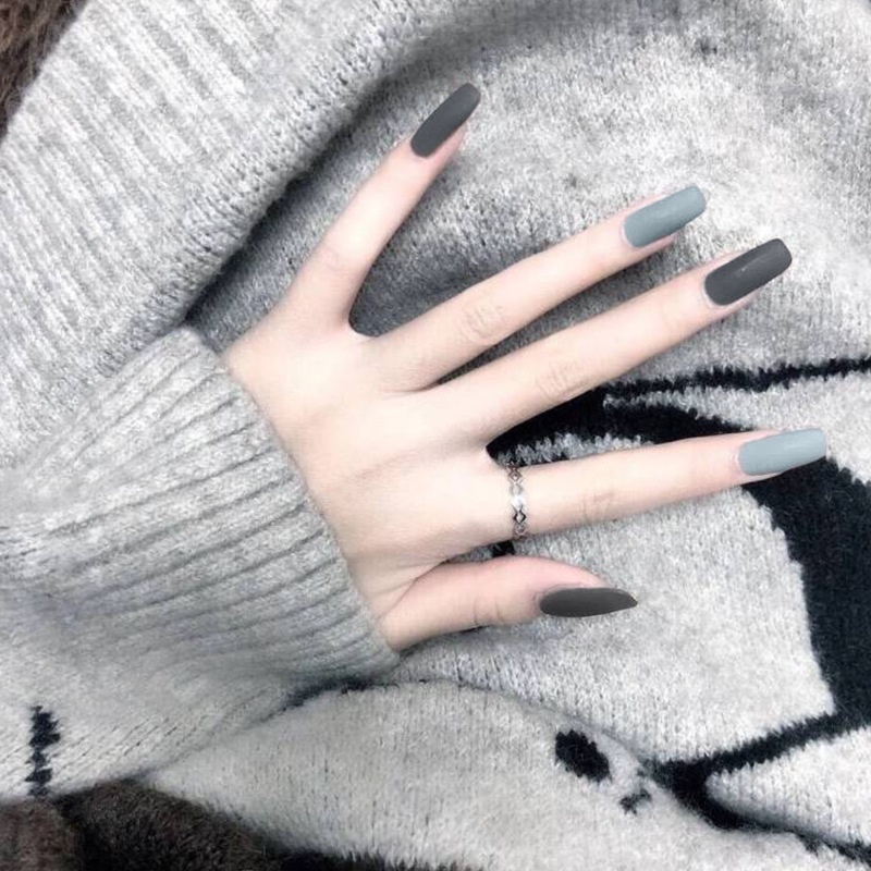 24 Móng tay giả dạng thạch đầu tròn tông màu da có thể tháo rời