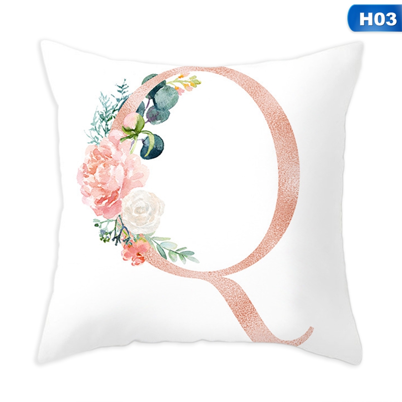 Vỏ Gối In Họa Tiết Chữ Cái Và Hoa Kích Thước 45cm X 45cm