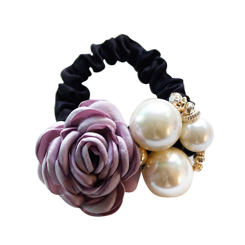 Dây buộc tóc hoa hồng đính ngọc trai thiết kế thời trang độc đáo