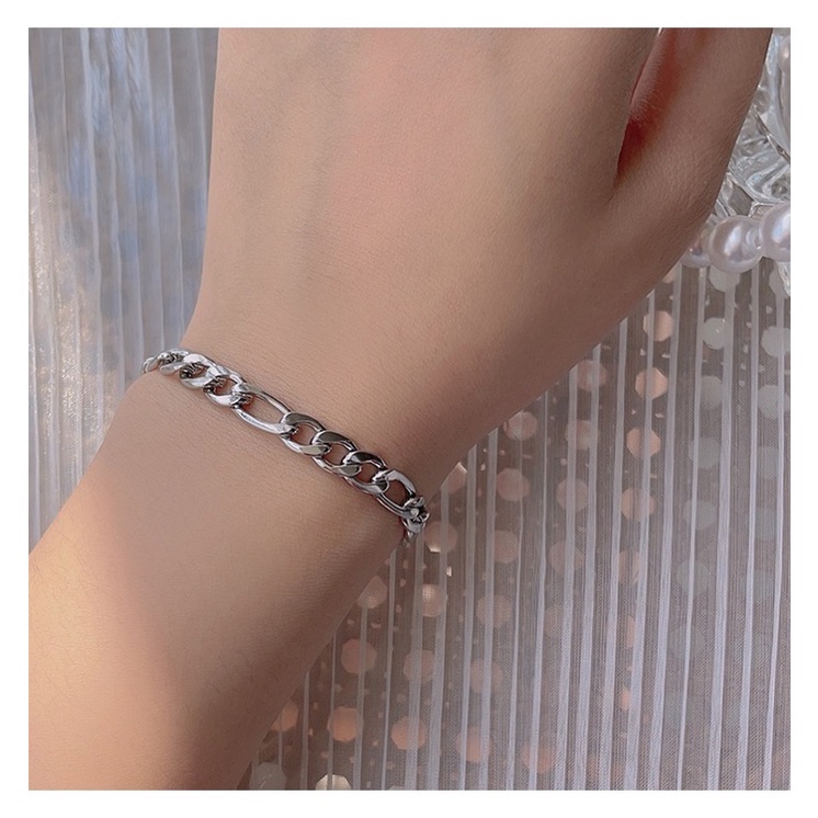Vòng tay mắt xích xen kẽ Unisex thép titan không gỉ phong cách rapper Châu Âu