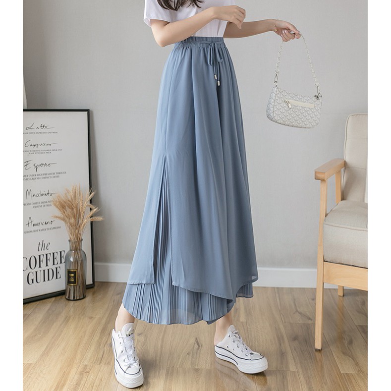 Quần culottes nữ voan ống rộng cạp cao - Chất liệu voan mỏng tôn dáng - Mã QD0902