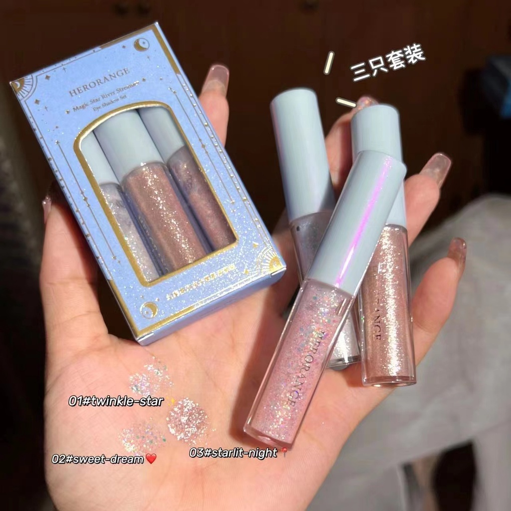 Set 3 Phấn Mắt Dạng Lỏng Màu Ánh Kim / Bạc / Vàng Hồng