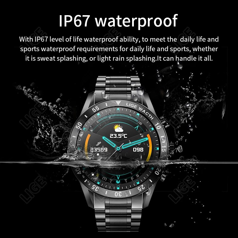 Lige new smart watch nam sports fitness tracker full touch đồng hồ thông minh chống nước ip67