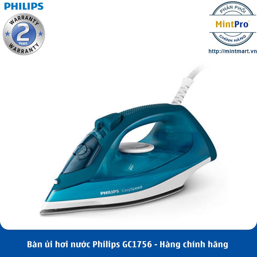 Bàn ủi hơi nước Philips GC1756 – Hàng Chính Hãng – Bảo Hành 2 Năm Toàn Quốc