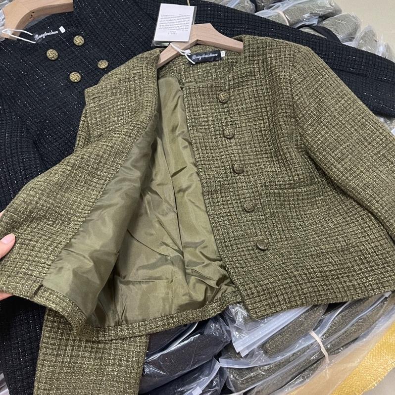8789# Áo dạ Tweed nhũ cúc đồng