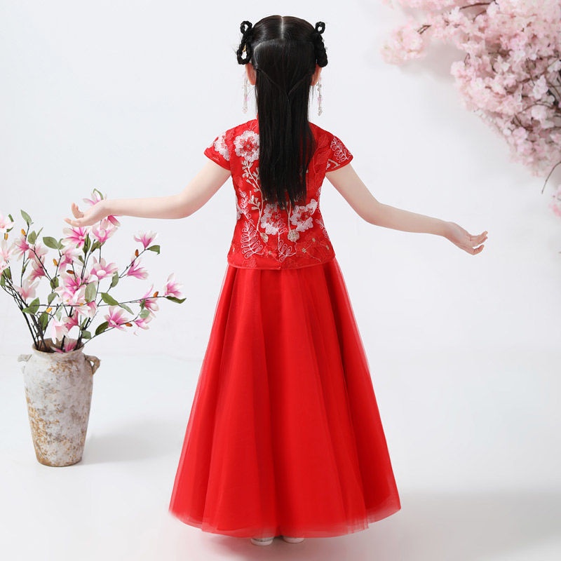 Bộ Đầm Sườn Xám Tay Ngắn Phong Cách Trung Hoa Thời Trang Mùa Hè Xinh Xắn Cho Bé Gái