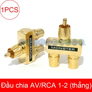 1 chiếc - Đầu chia rắc cắm cổng bông sen AV RCA 1 ra 2 kiểu thẳng mạ vàng 24K