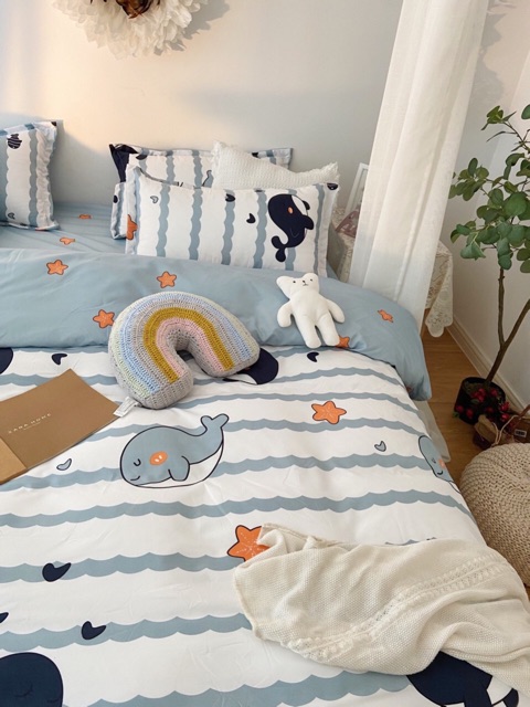 Set Chăn Ga Cá Voi Xanh Ngộ Nghĩnh Cotton Poly Đanh Mát Siêu Đáng Yêu (Shinbedding.shop)