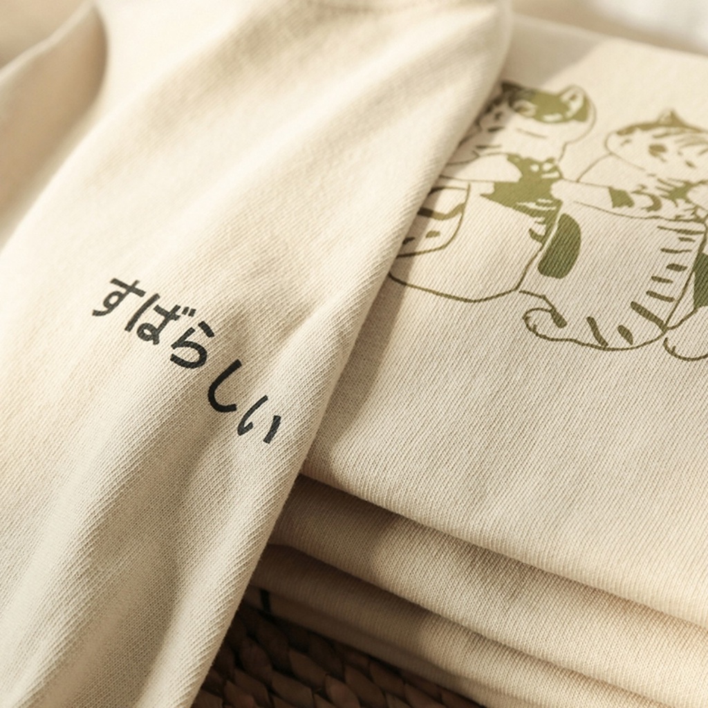 Áo Thun Nam Nữ In Hình Mèo Nhật Bản Chất Cotton Siêu Mềm - S110