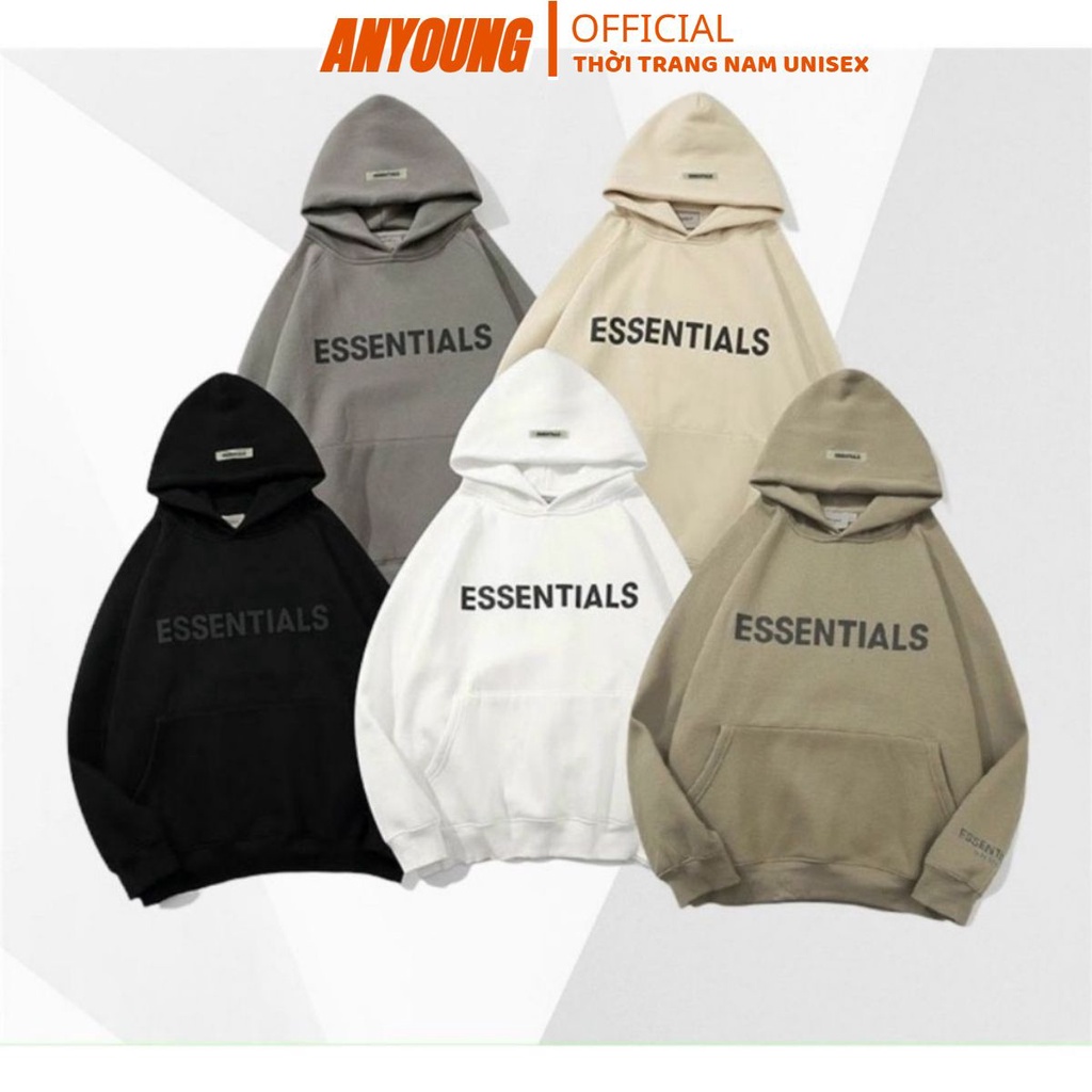 Áo Hoodie Nam Nữ ANYOUNG Áo nỉ hoodie Essentials In cao su nổi , áo nỉ bông unisex nam nữ