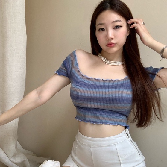 Áo thun ZHELIHANGFEI vải dệt kim trễ vai nhuộm màu độc đáo