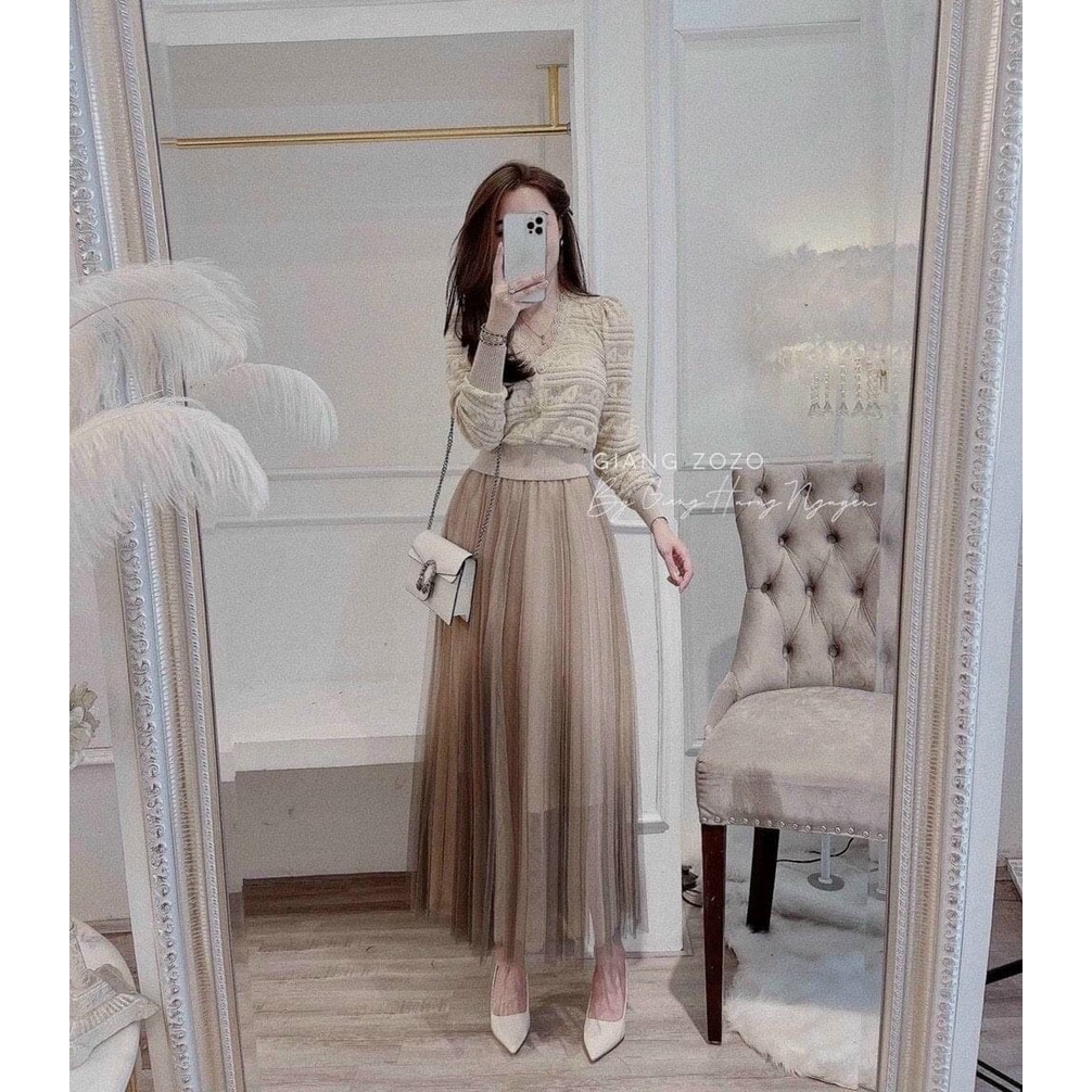 Chân váy xếp ly dài, chân váy lưới loang màu sang xịn lên dáng cực đẹp luôn đúng chất tiểu thư hàng quảng châu cao cấp | BigBuy360 - bigbuy360.vn