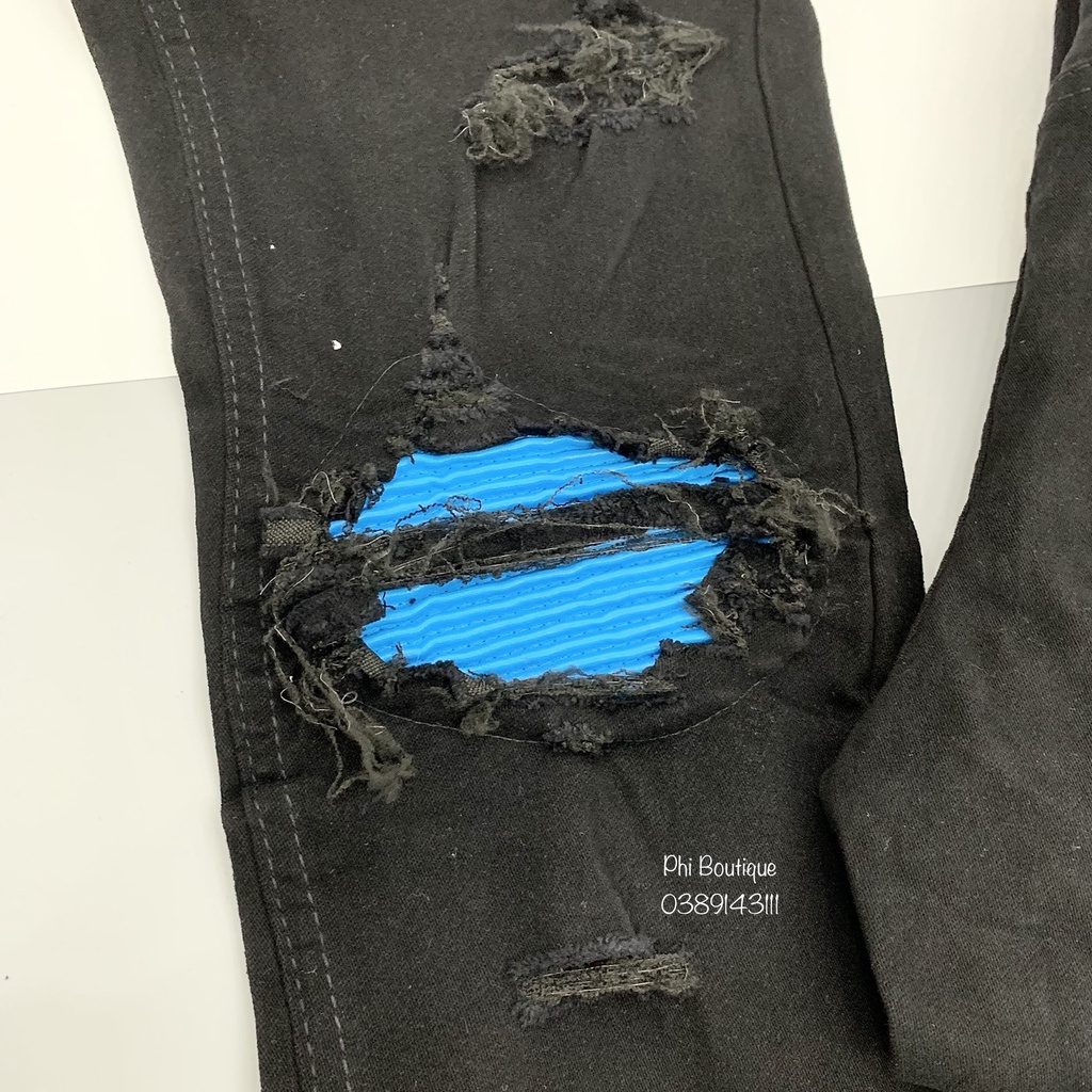 Quần Jean Đen Nam Rách Xước Vá Da Nhăn Xanh Đùi Gối Cực Sang QJ107P