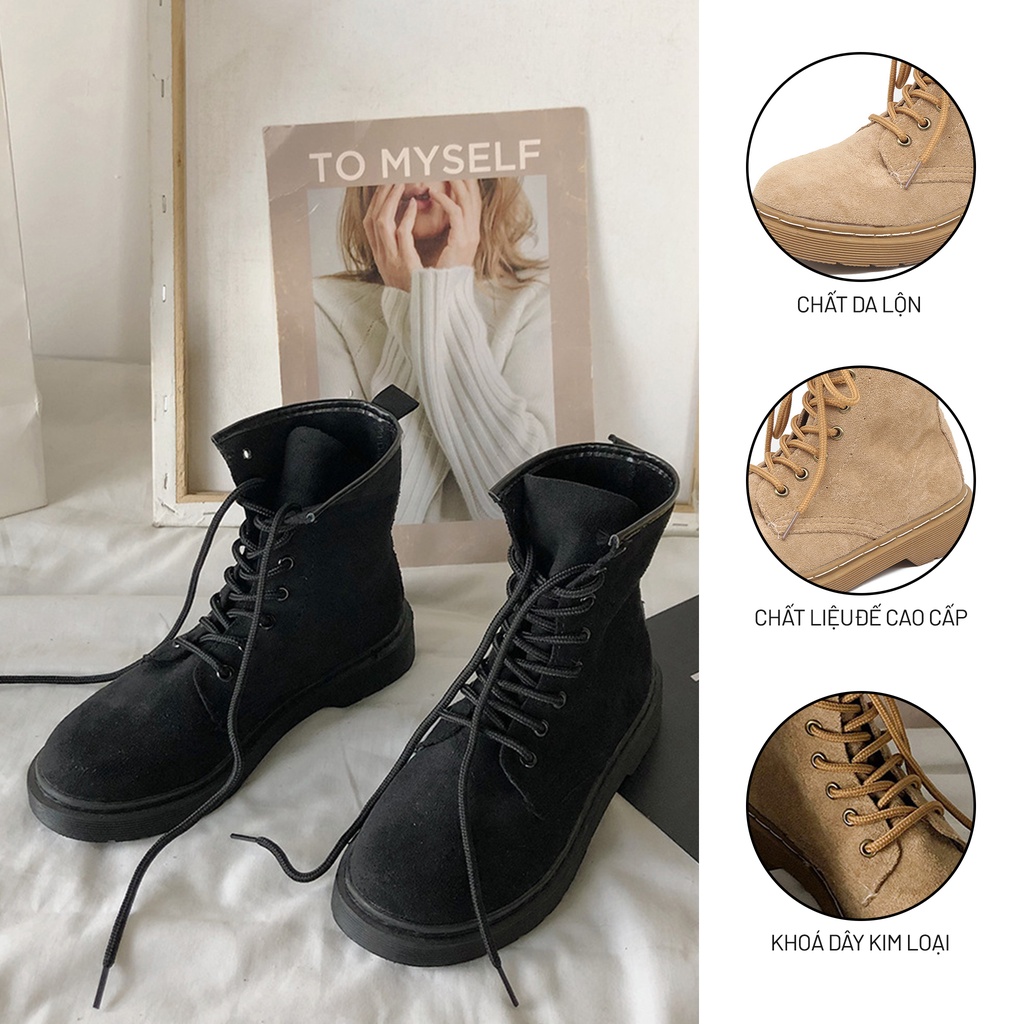 Giày Bốt Martin Nữ Ulzzang, Giày Oxford Da Lộn Thắt Dây Cổ Lửng Phong Cách Retro Vintage, Street Style - Iclassy_shoes