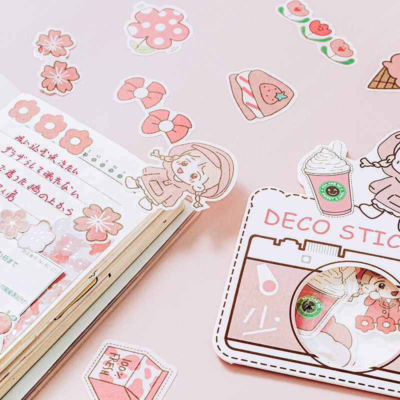 Set 40 Miếng Dán Hoạ Tiết Hoạt Hình Dễ Thương Dùng Trang Trí Sổ Tay / Tạp Chí / Sổ Nhật Ký Diy