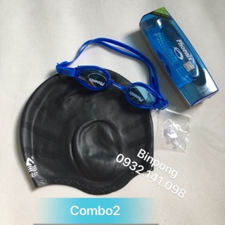 Combo kính bơi 203 và nón bơi mũ bơi trùm tai
