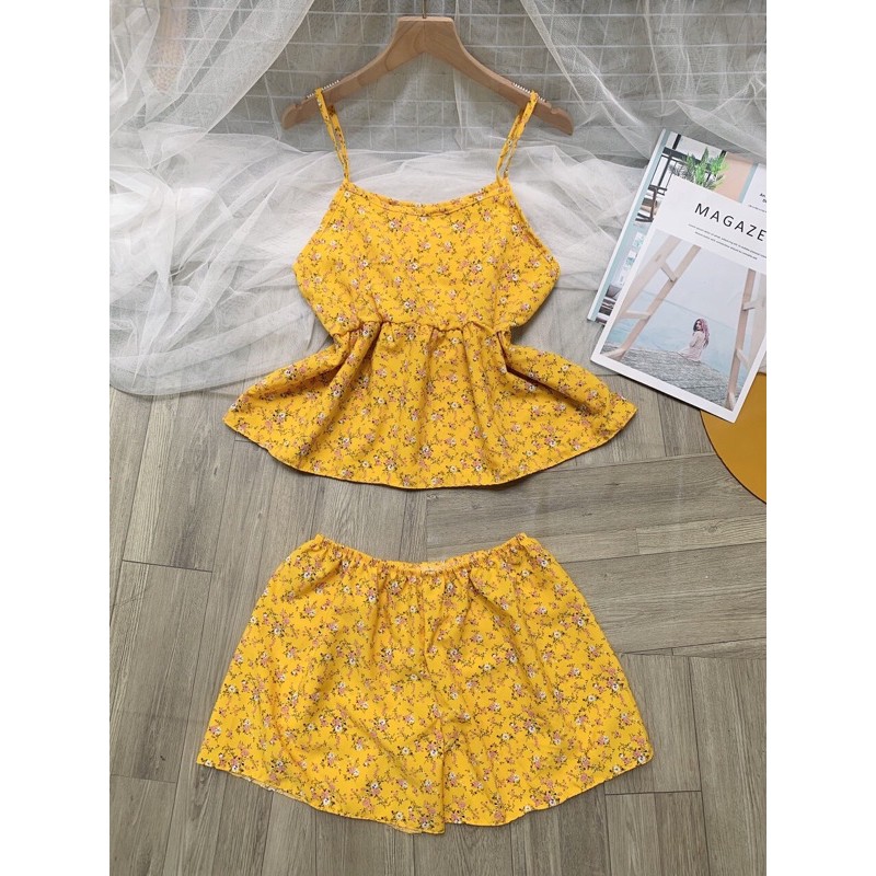 Bộ voan lụa 2 dây mặc nhà dễ thương