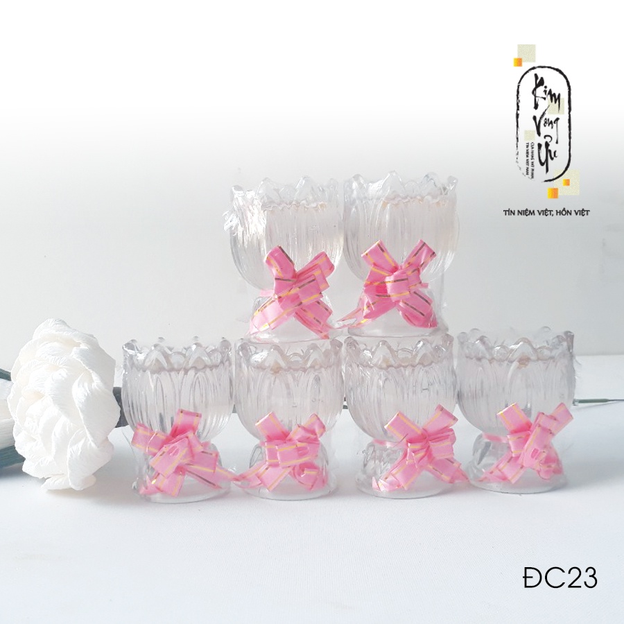 Đèn cầy ly cúng Búp Sen Trắng Trong Suốt ĐC23 cao 8cm