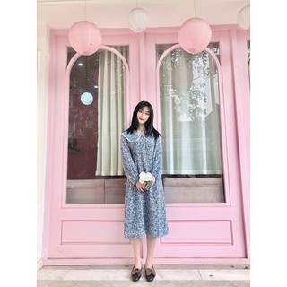 Đầm nữ đầm hoa nhí vintage cổ sen
