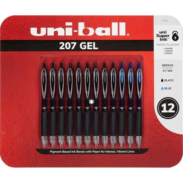 Set Viết uni-ball 207 Retractable Gel Pen, Medium Point 0.7mm 12 cây của Mỹ