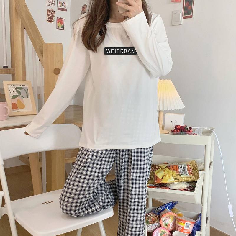 Bộ đồ ngủ tay dài in hình thỏ dễ thương phong cách Hàn Quốc cho nữ