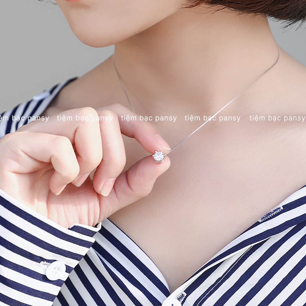 Dây chuyền bạc nữ PANSY hạt đá tròn đơn giản, vòng cổ bạc đẹp 925 mặt nụ đá giá tốt
