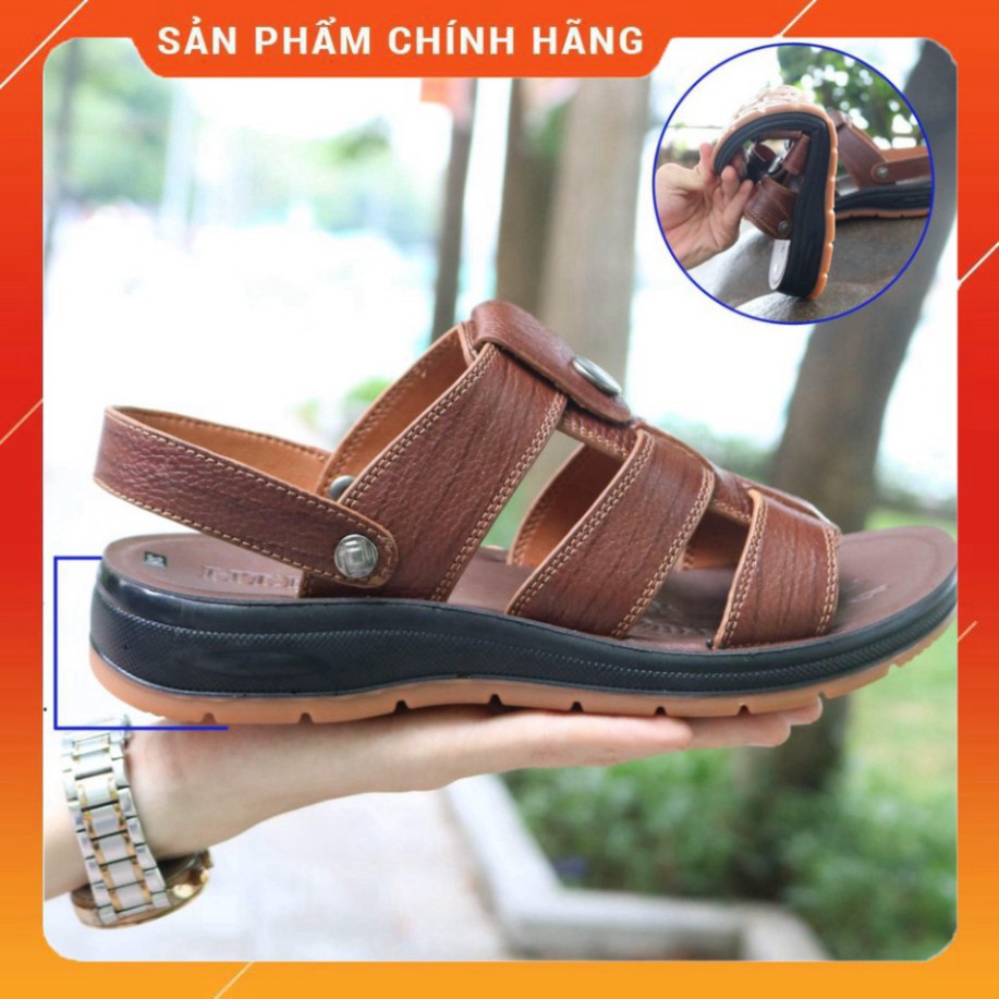 Dép sandal nam trung niên 💝 HT.NEO 💝 da bò xịn kết hợp đế kếp cao 3,5cm cực đẹp khâu may chân quai công nghệ 2021.