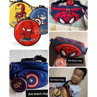 Set túi đeo chéo bao tử kèm ví hình Marvel