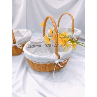 Giỏ Picnic mây lót vải, giỏ mây đan thủ công decor chụp ảnh, trang trí gia đình tiện ích